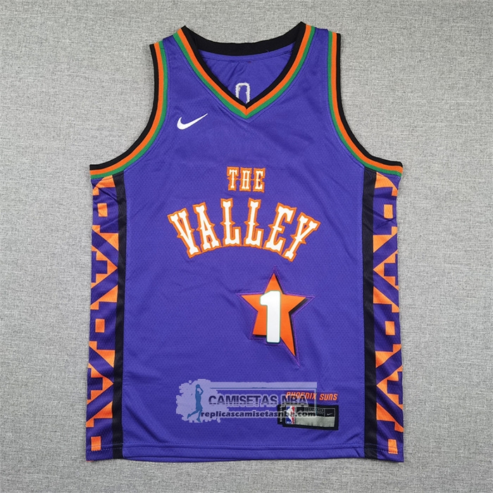 Camiseta Nino Phoenix Suns Devin Booker NO 1 Ciudad 2024-25 Violeta